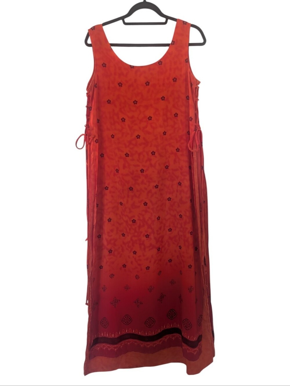 Vintage 90s Cream Soda Orange Lace-Up Maxi Dress Women's 14
